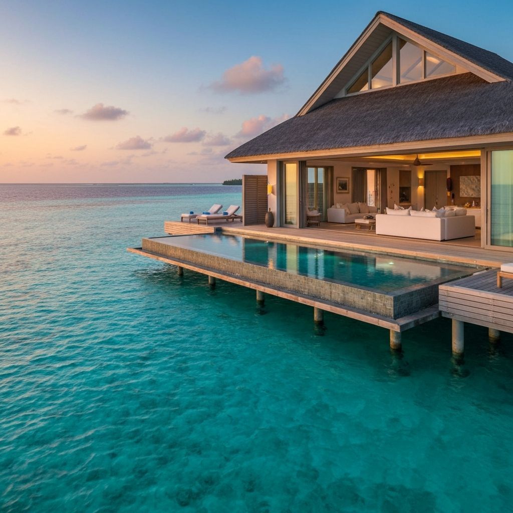 Overwater villas at sunset — Maldives